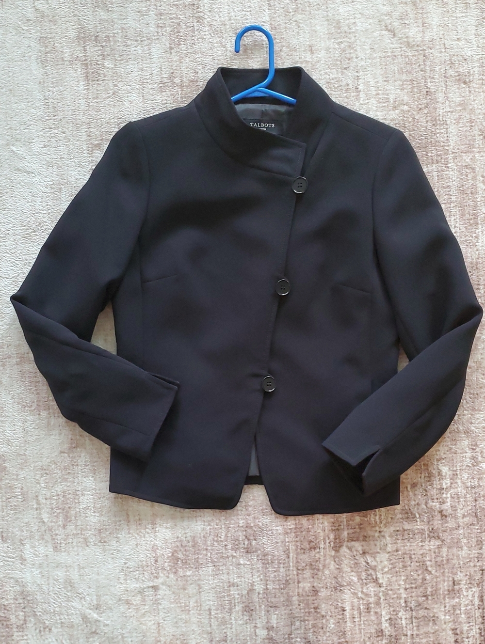 Talbots Black Asymmetric Button Stand-Collar Jacket